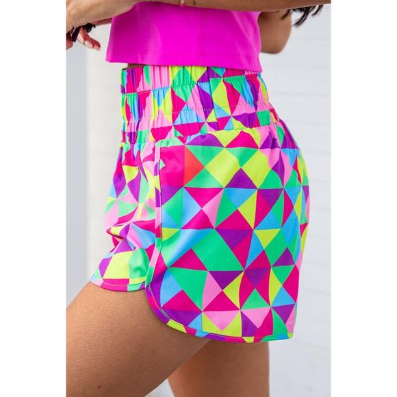 Azura Exchange  Multicolor Geometric High Waisted Athletic Shorts - Picture 3 of 15